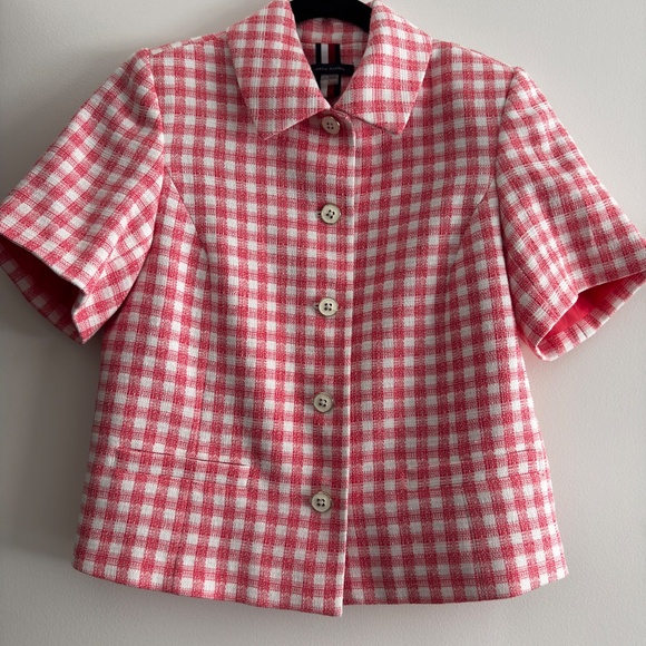 Tommy Hilfiger Pink Gingham Short Sleeve Tweed Button-Up Top – Size 4 - Picture 4 of 14